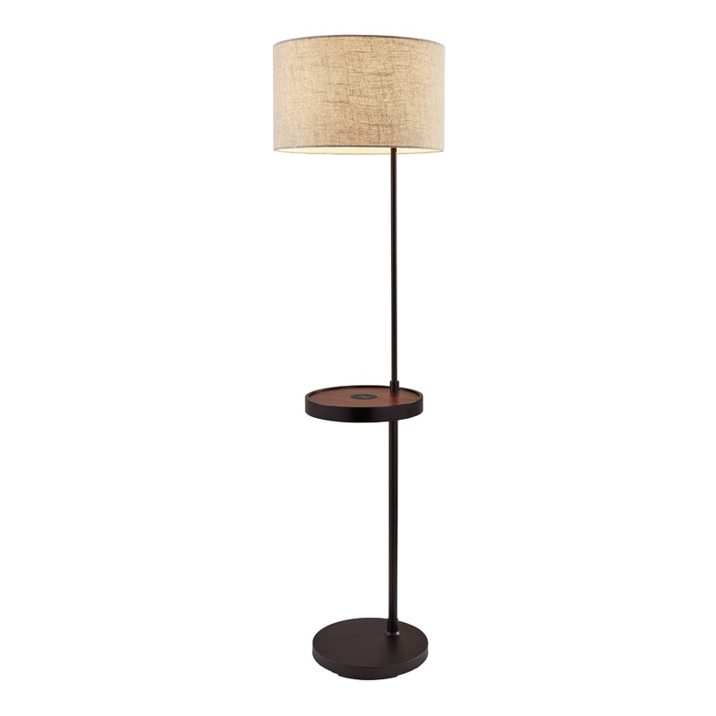 Bourne Walnut Floor Lamp With Shelf, USB And Charging Pad
