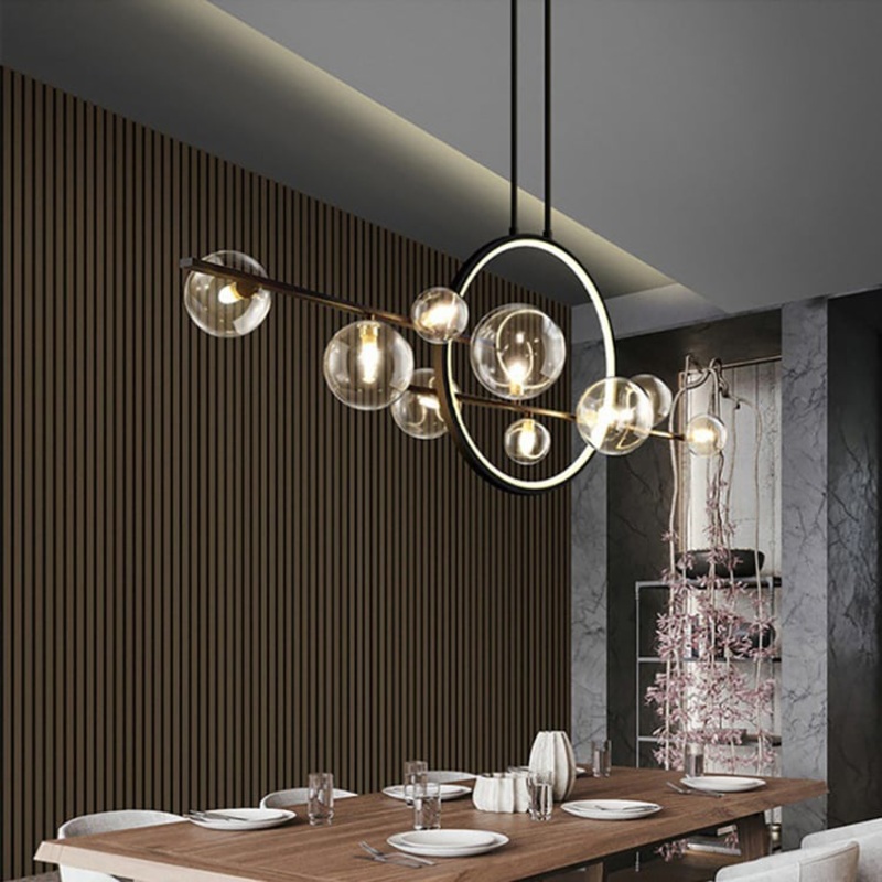 Bubi Modern 10-Light Black Kitchen Island Light with Glass Globe Shade