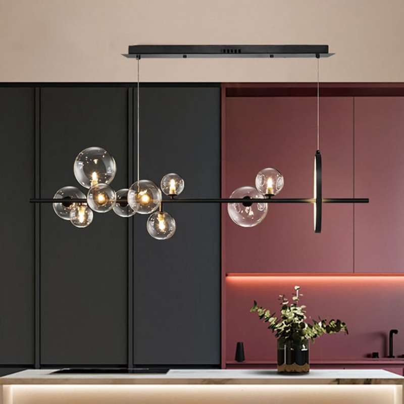 Bubi Modern Black Island Pendant Light for Kitchen 10-Light Globe Glass Shade
