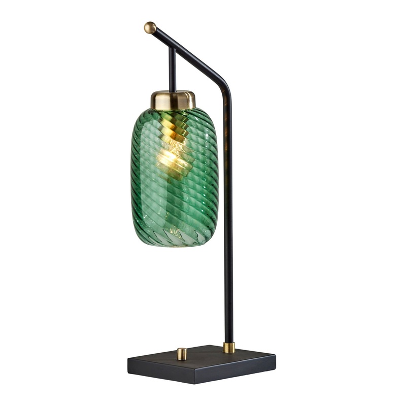 Darcie Emerald Green Glass Cylinder and Brass Task Lamp