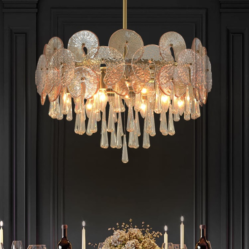 Glam 9-Light Crystal 5 Tiered Chandelier Gold Pendant Lights for Living Room