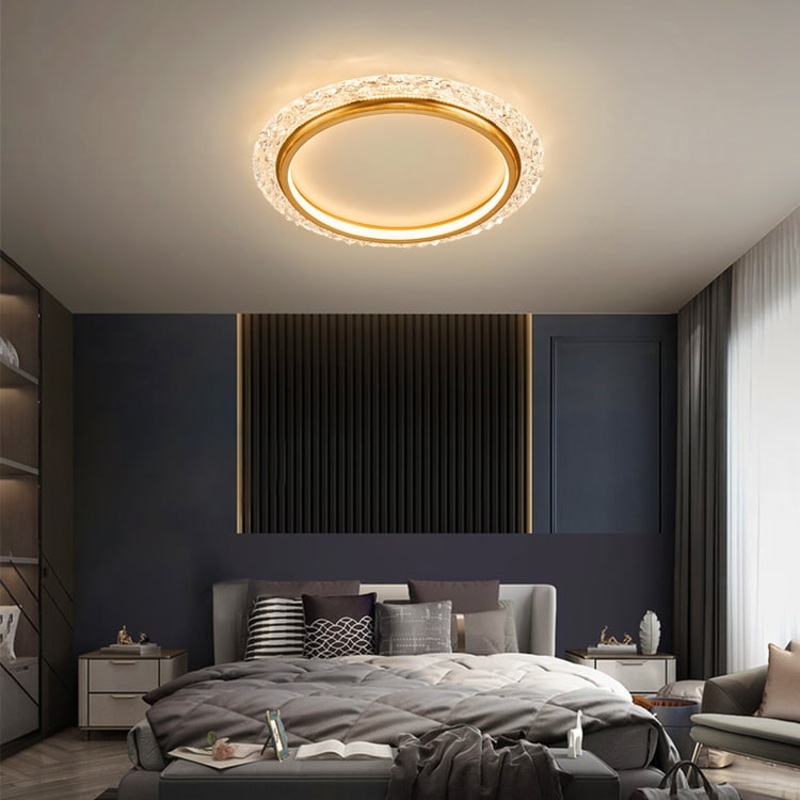 Glam Crystal Flush Mount LED Round Ceiling Light in Gold for Living Room