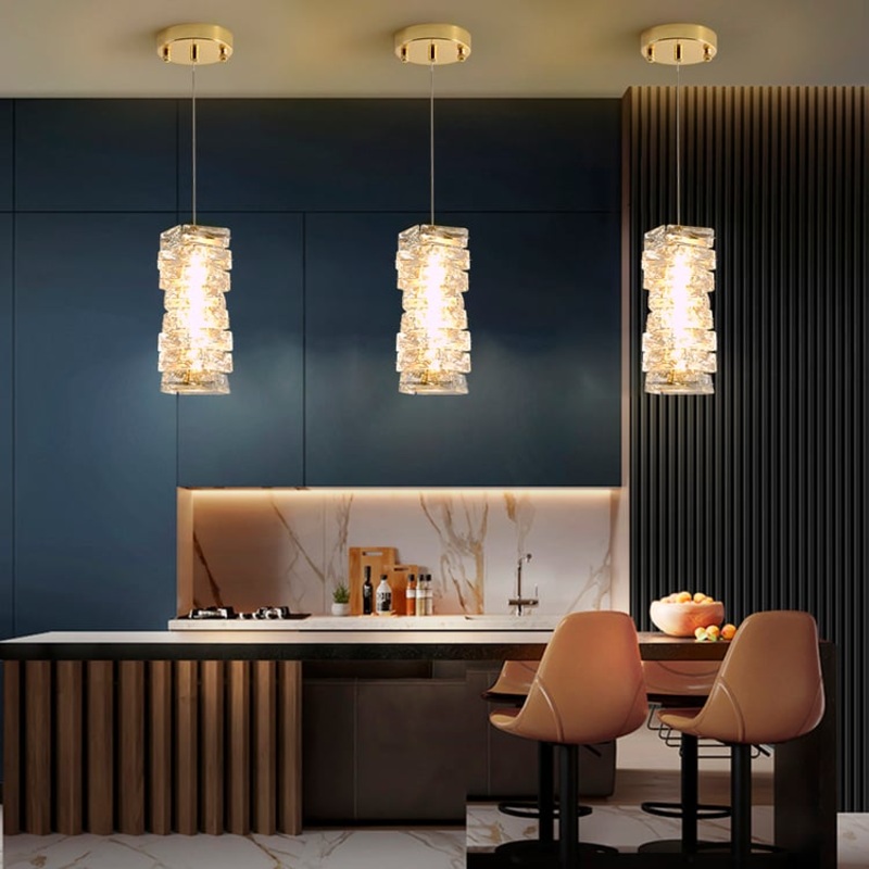 Glam Crystal Island Pendant Light in Gold Led Mini Chandelier for Kitchen Dining room