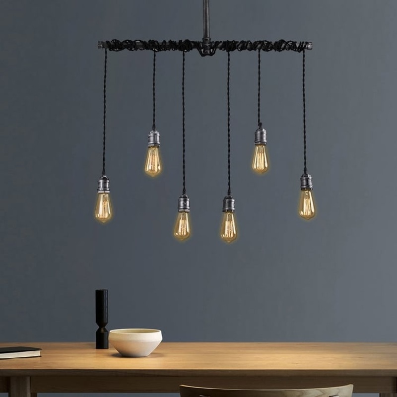 Industrial 6-Light Plumbing Pipe Hanging Metal Pendant Light for Kitchen Island