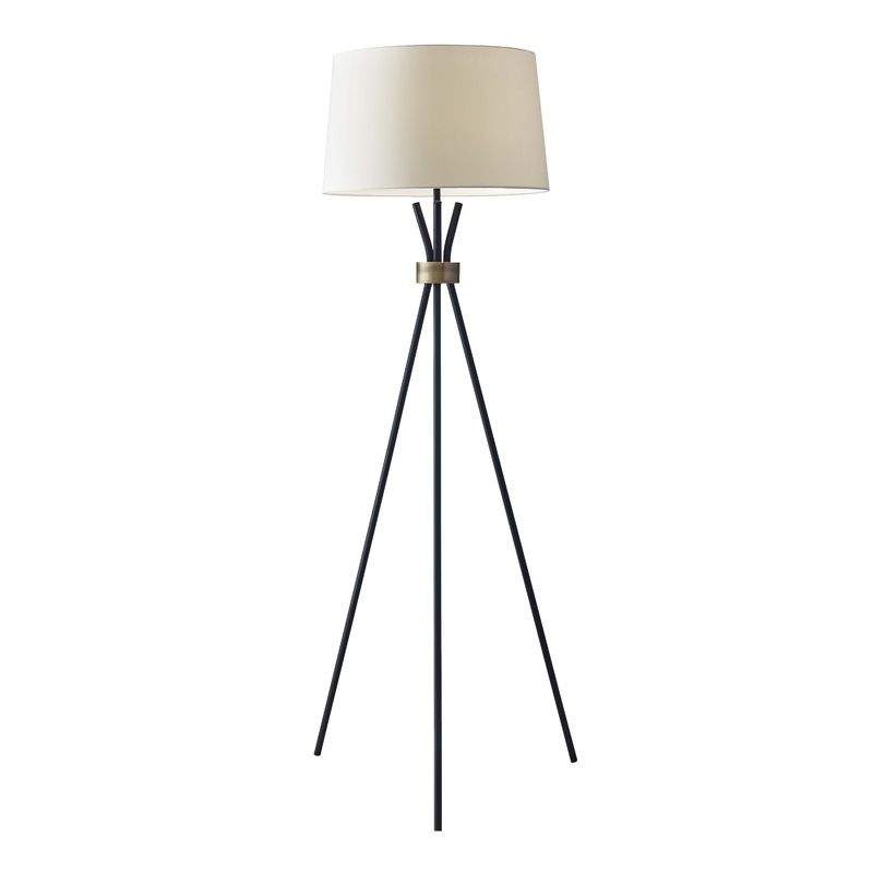 Kurt Black And Brass Tripod Floor Lamp