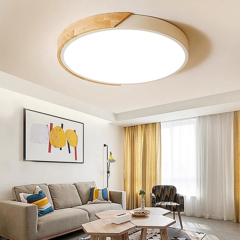 LED Drum Flush Mount Ceiling Light in White Dimmable & Remote Control