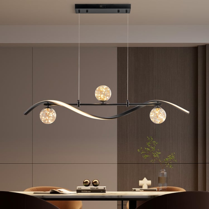 LED Linear Kitchen Island Light  4-Light Dimmable Black Fixture with Glass Globe Shades