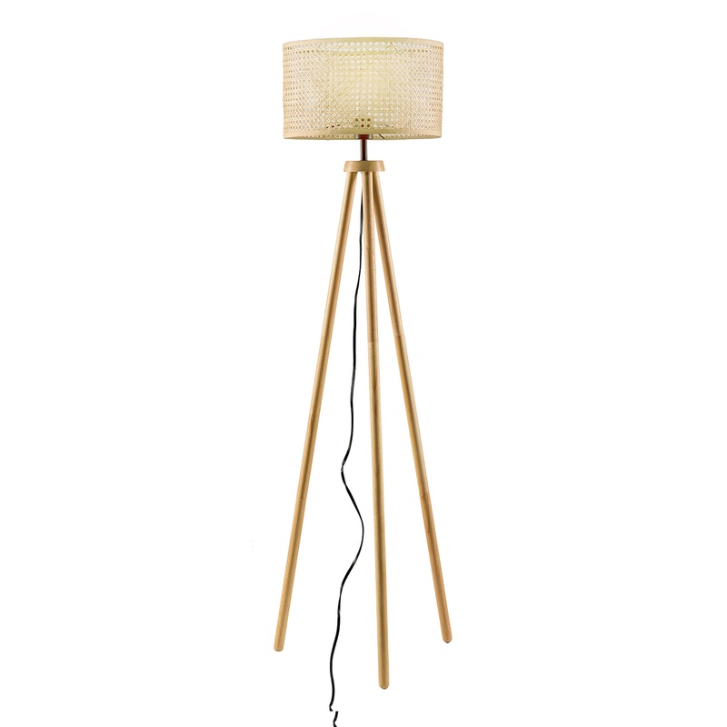 Lewis Natural Rattan and Wood Tripod Floor Lamp