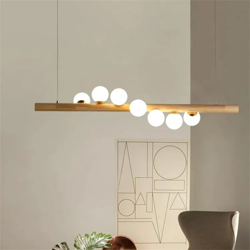 Linearc Modern Linear Kitchen Island Pendant Light Glass Globe 7-Light