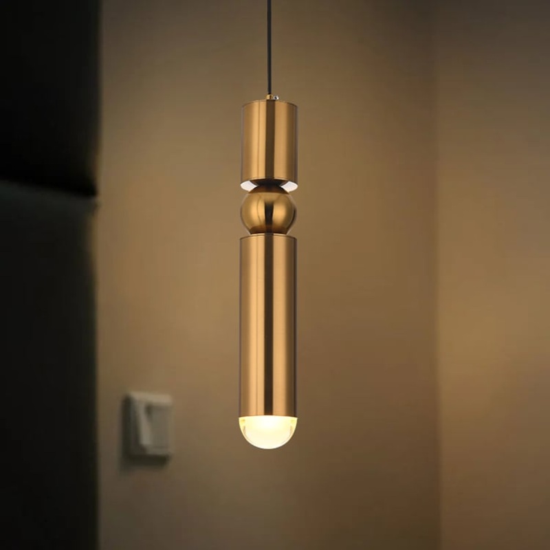 Mini Cylinder Single-Light Minimalist Pendant Light in Gold