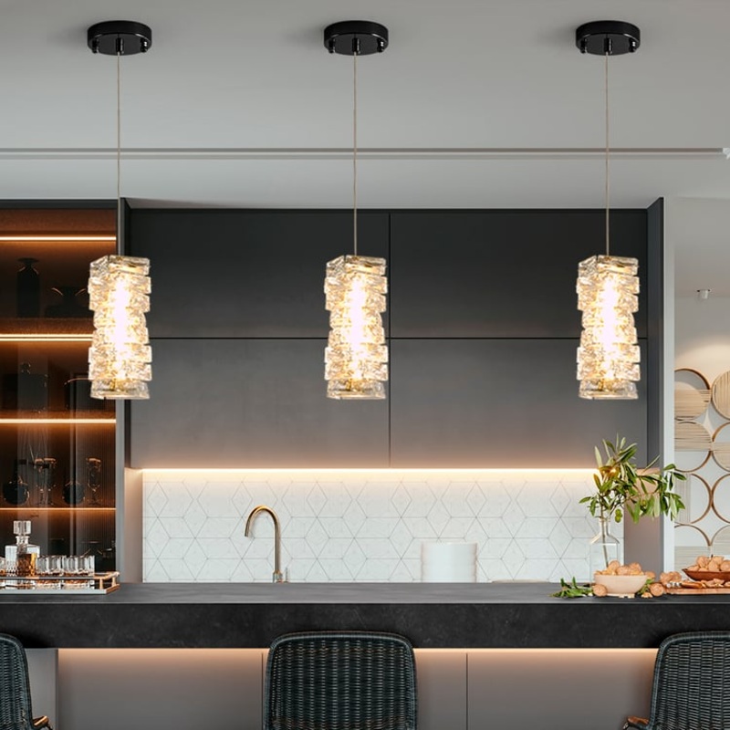 Modern Black Crystal Pendant Light  Dimmable Crystal Hanging Lamp