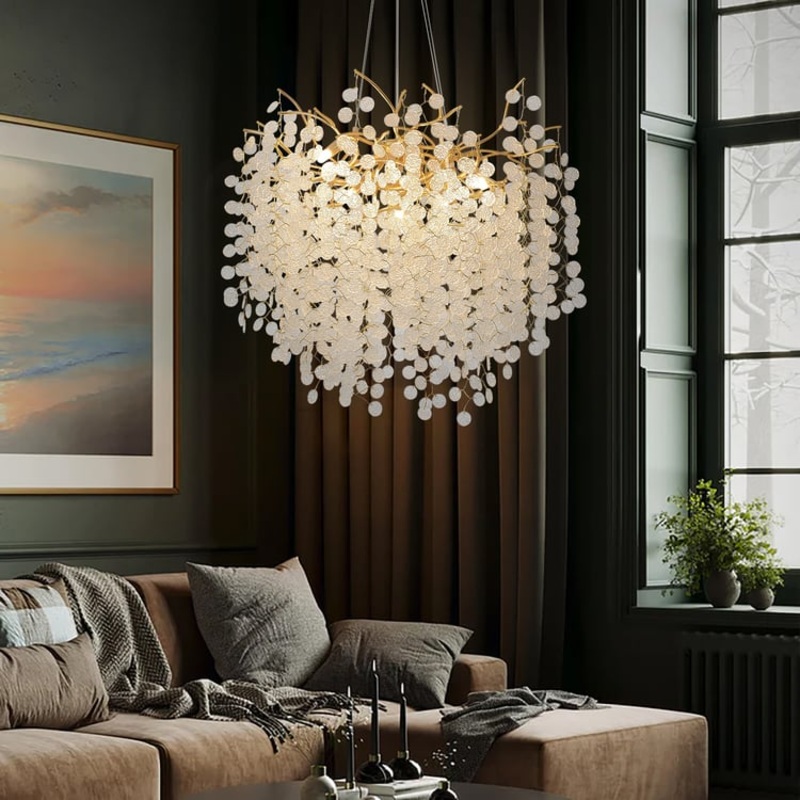 Modern Gold Plated Leaf Chandelier with Warm Light
