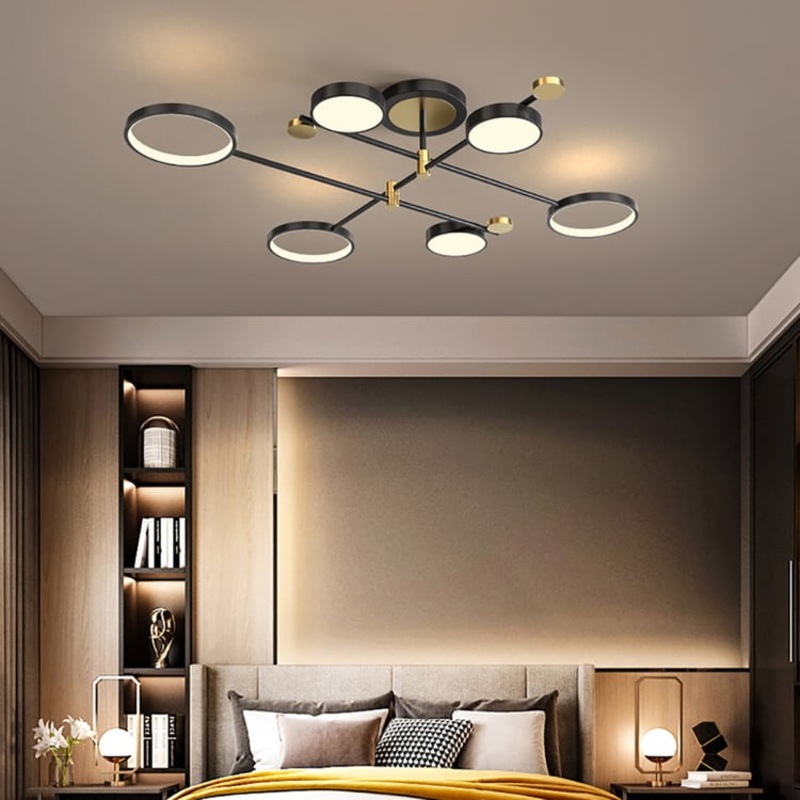 Modern Semi Flush Mount Lighting Black Ceiling Light Fixture LED Ring