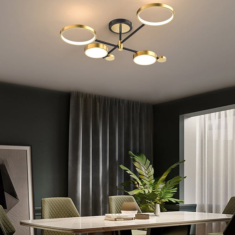 Modern Semi Flush Mount Lighting Gold Ceiling Light Fixture LED Ring