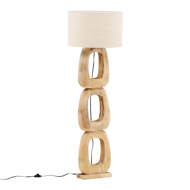 Mowill Natural Wood Three Ring Floor Lamp