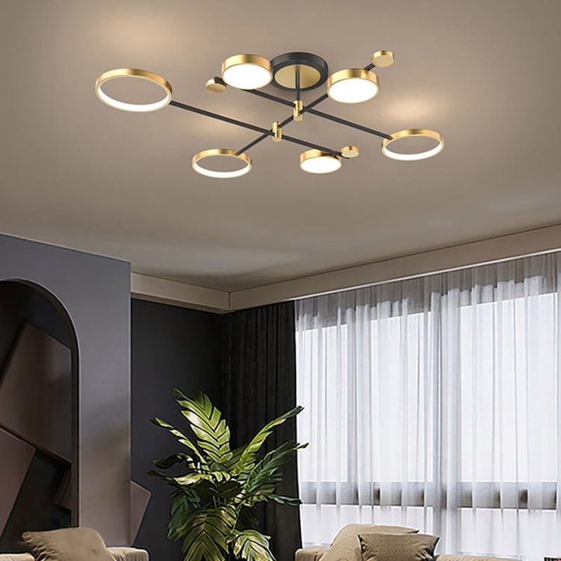 Nordic Style Semi Flush Mount Lighting Gold Ceiling Light Fixture LED Ring