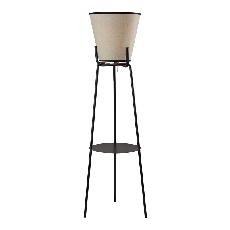 Picton Black Metal Tripod Floor Lamp with Shelf