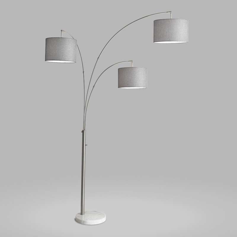 Steel and Marble 3 Arm Adjustable Sidney Floor Lamp Set