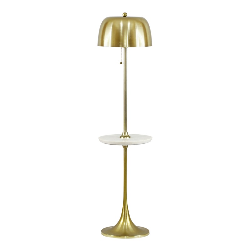 Theodore Gold Steel Tulip Floor Lamp with White Marble Shelf