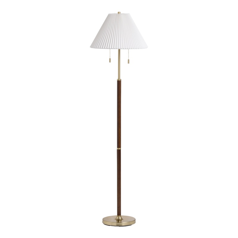 Wiley Black Wood and Brass Fluted Empire 2 Light Floor Lamp