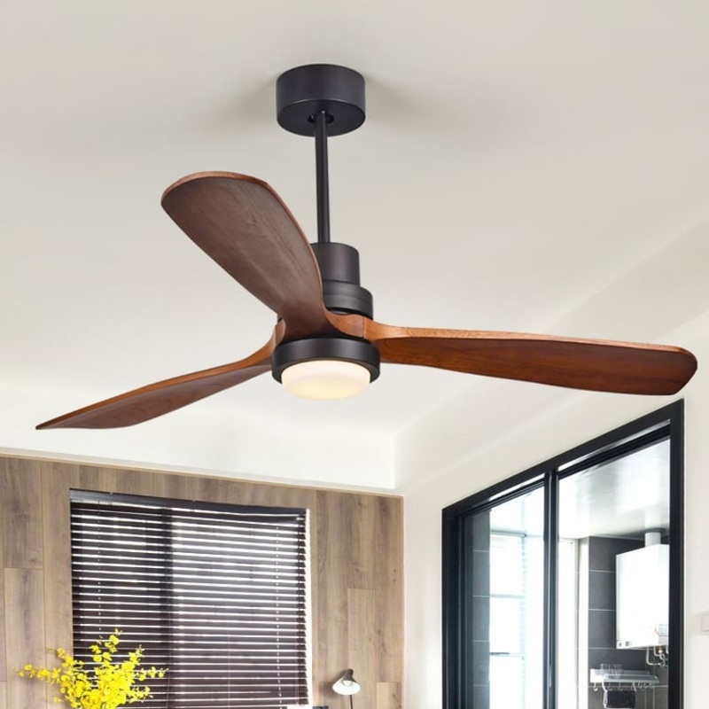 52″ LED Ceiling Fan Light with 3 Blades & Glass Shade & Remote Control in Black & Walnut