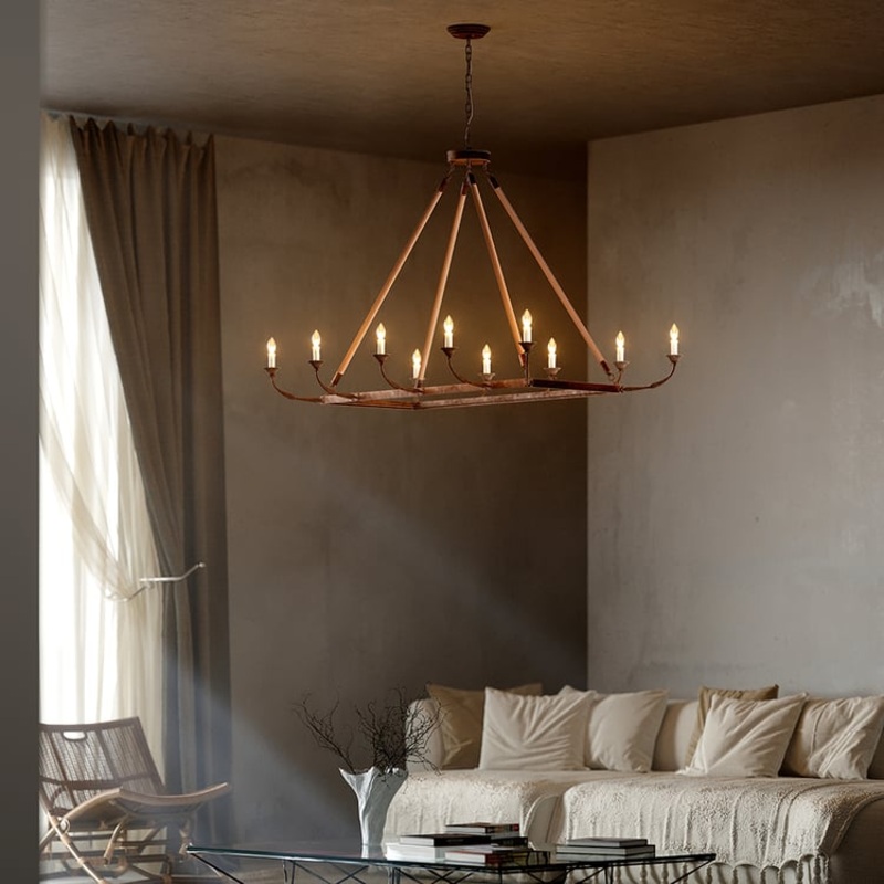 Candlely 10-Light Rectangular Chandelier 48″ Linear Chandelier Hemp Rope