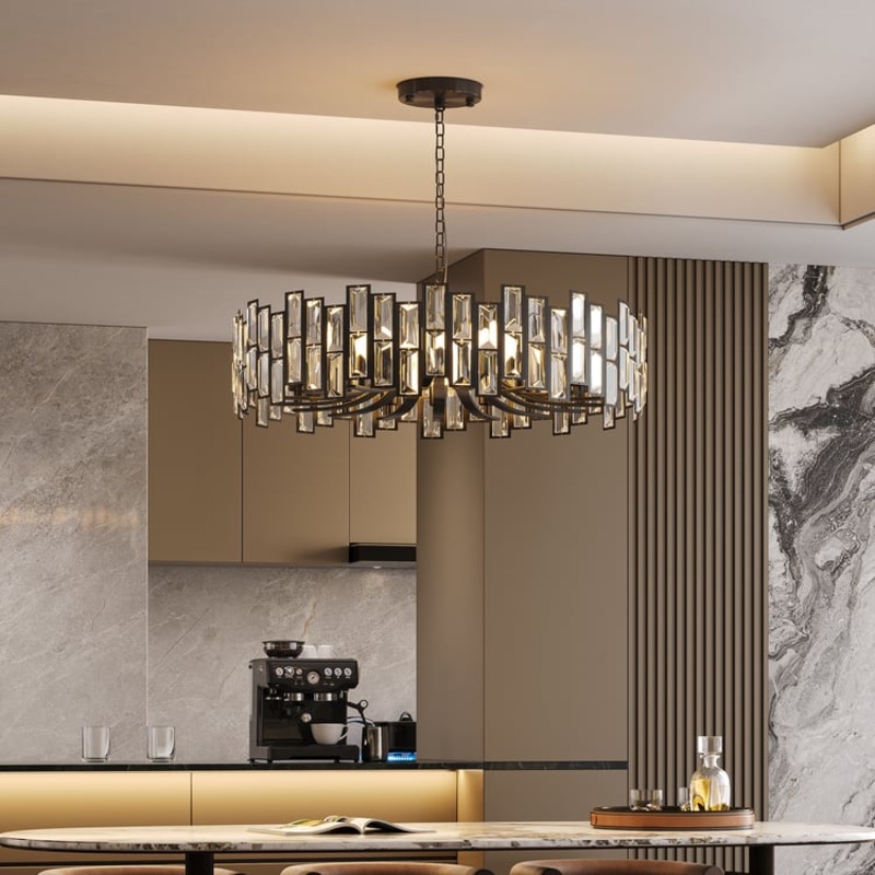 Clytia Modern Geometric Crystal Chandelier 10-Light with Adjustable Chain in Black