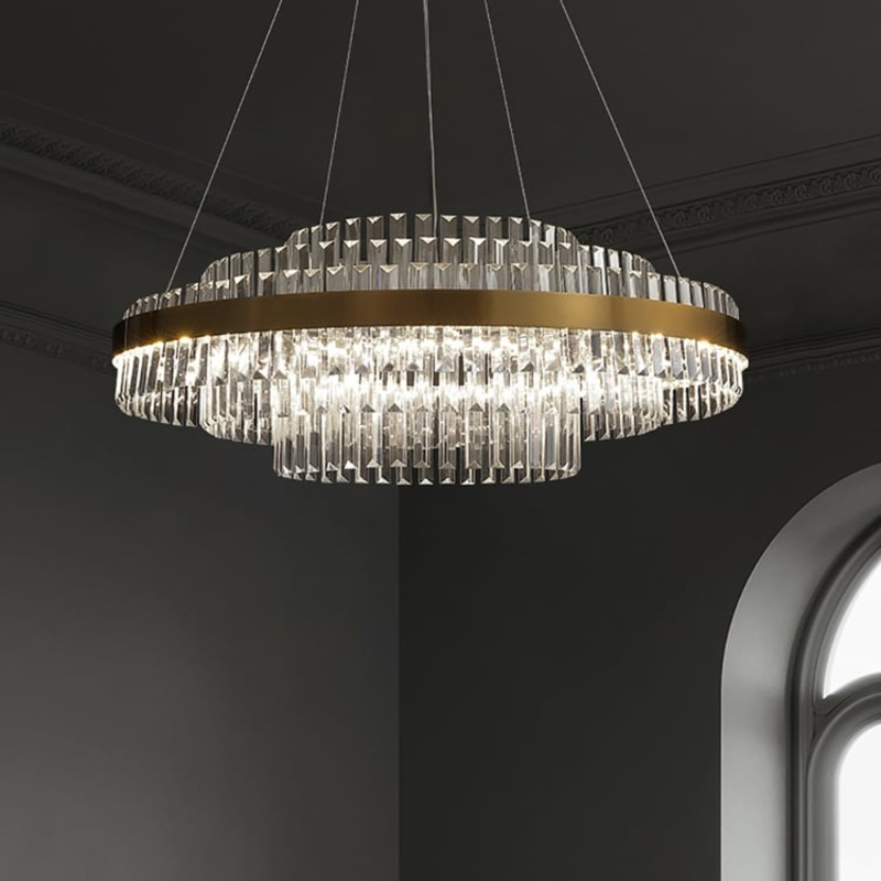 Fixedo Modern Tiered Crystal LED Chandelier in Brass Pendant Light