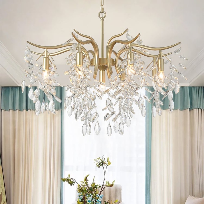 Modern 9-Light Crystal Tiered Chandelier in Champagne Gold