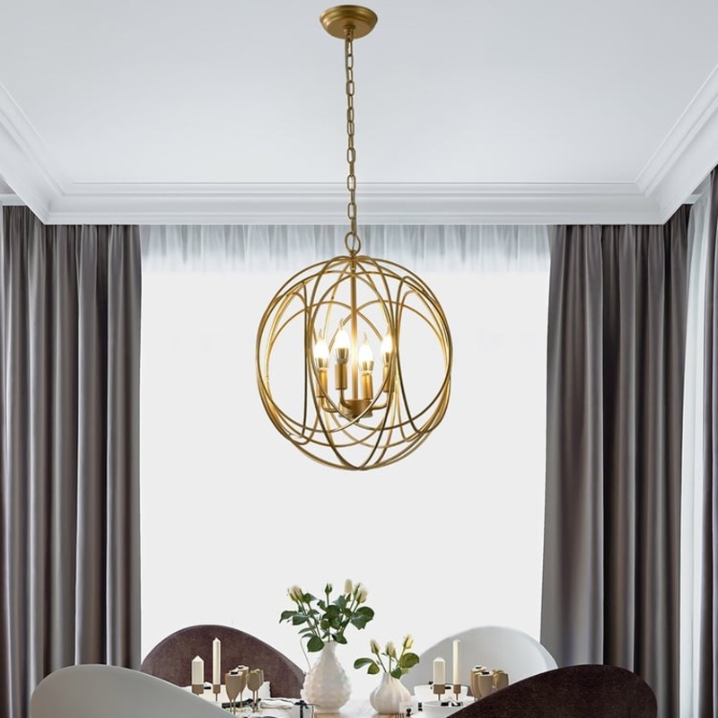 Modern Chic Gold 4-Light Iron Chandelier Orb Chain Suspended Geometric Ceiling Light