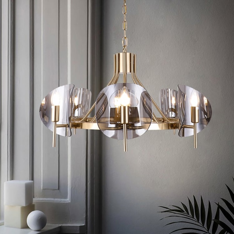 Modern Wagon Wheel 6-Light Chandelier Acrylic and Steel Frame