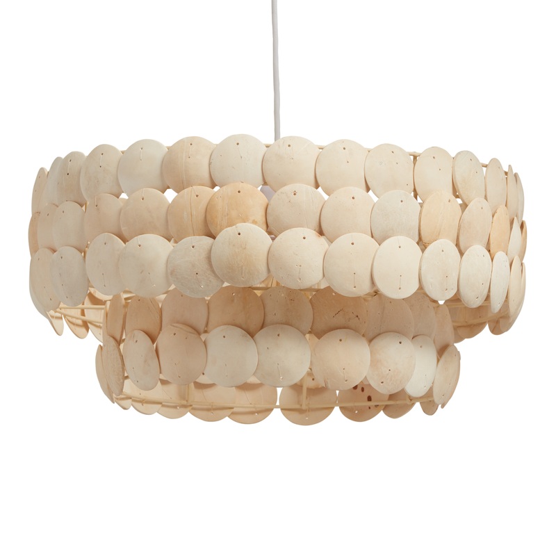 White Coconut Shell Two Tier Alana Pendant Lamp