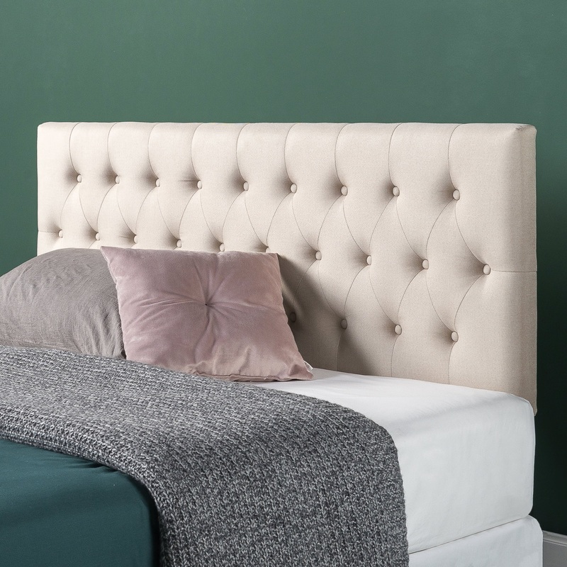 Zinus Trina Upholstered Metal Headboard, Taupe, Queen