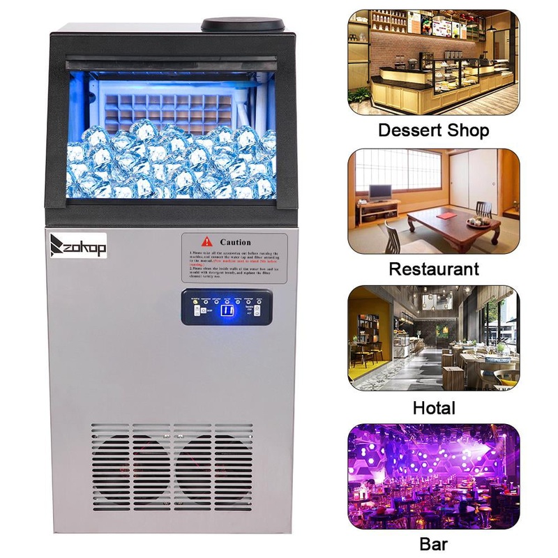 Zokop Commercial Ice Maker Machine 11-18 Minutes Quick Ice Making Cycle 150 lbs, 24h Storing Ice 24 lbs