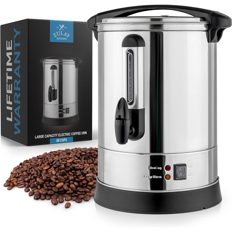 Zulay 50 Cup Fast Brew Stainless Steel Coffee Urn  BPA-Free Commercial Coffee Maker for Catering  Easy Two Way Hot Beverage Dispenser