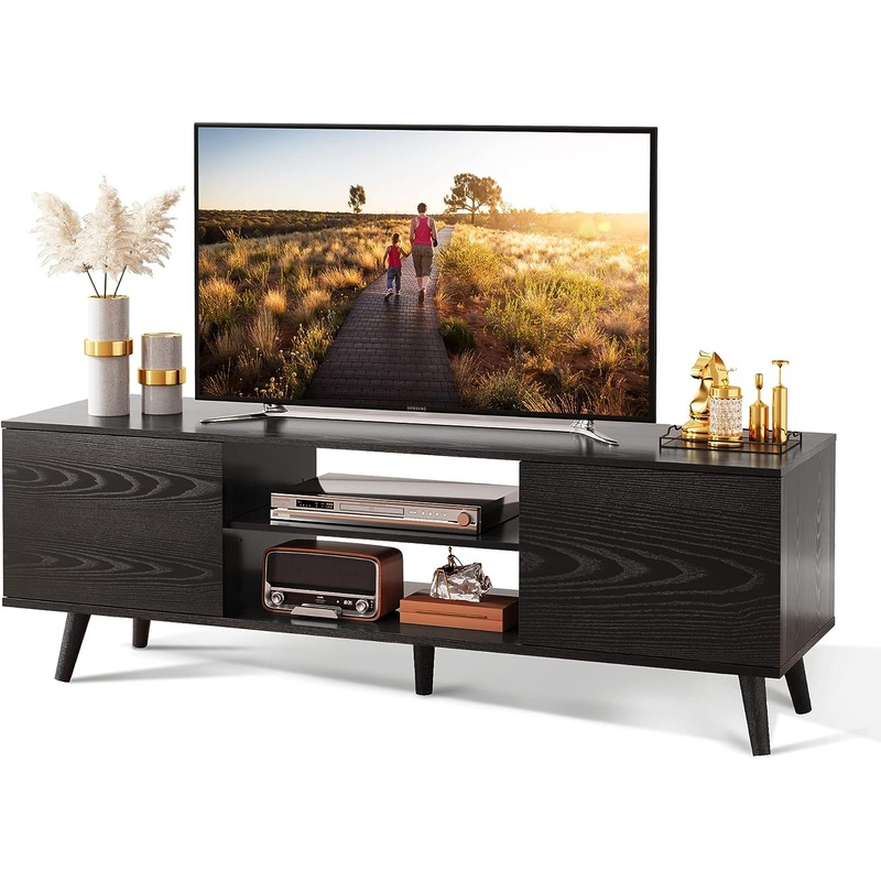 WLIVE TV Stand for 55 60 inch TV, Entertainment Center with Storage Cabinets, Rustic TV Console for Living Room Decor, Black