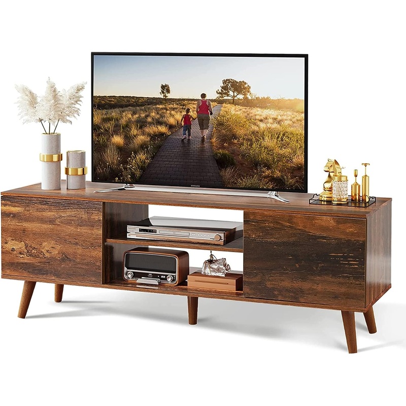 WLIVE TV Stand for 55 60 inch TV, Mid Century Modern TV Console, Entertainment Center with Storage for Living Room, Retro Brown