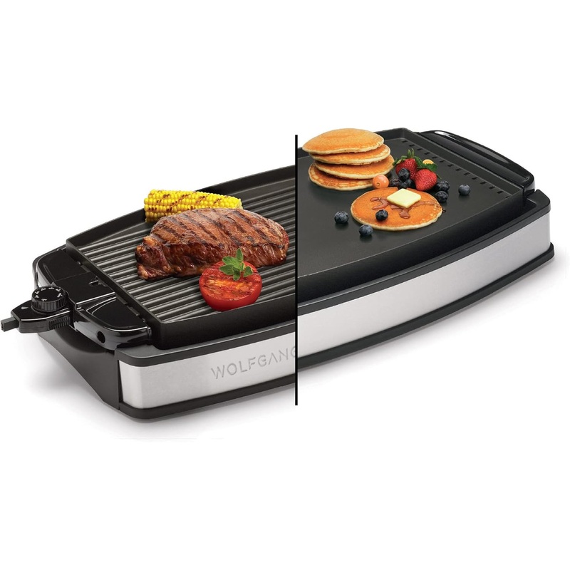 Wolfgang Puck XL Reversible Grill Griddle, Oversized Removable Cooking Plate, Nonstick Coating, Dishwasher Safe, Heats Up to 400F, Stay Cool Handles