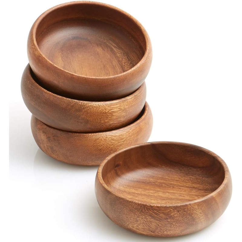 Woodard & Charles Acacia Wood Snack Serving Bowl, Set of 4, 6 x 2 (Set of 4)