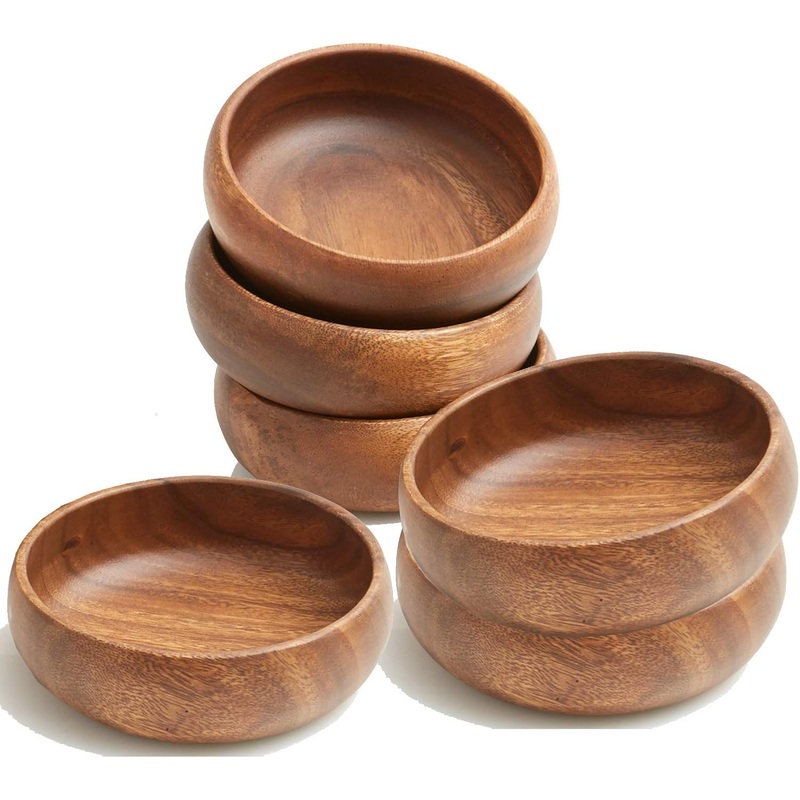 Woodard & Charles Acacia Wood Snack Serving Bowl, Set of 4, 6 x 2 (Set of 6)
