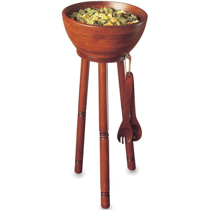 Woodard & Charles Extra Large Salad/Serving Bowl Set with Stand. 16 x 7 Bowl, 30 Stand, 14 Servers -perfect for Caesar Salads, Large Salads, Popcorn, Chips or Fruit.