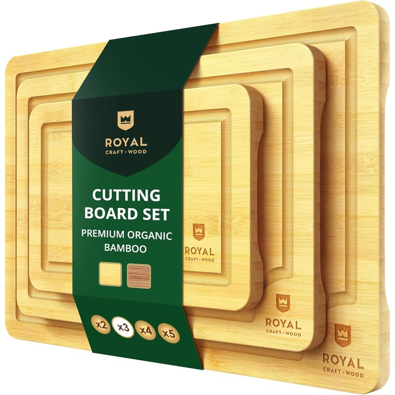 Wooden Cutting Boards for Kitchen Meal Prep & Serving  Bamboo Wood Cutting Board Set  Charcuterie & Chopping Butcher Block for Meat  Kitchen Gadgets Gift