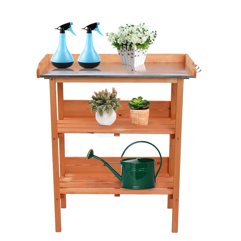 Wooden outdoor garden workbench station Three Layers XH (29.92 x 14.57 x 35.04) Burlywood