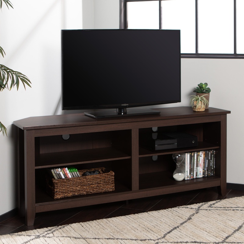 Woven Paths Farmhouse Corner TV Stand for TVs up to 65, Espresso