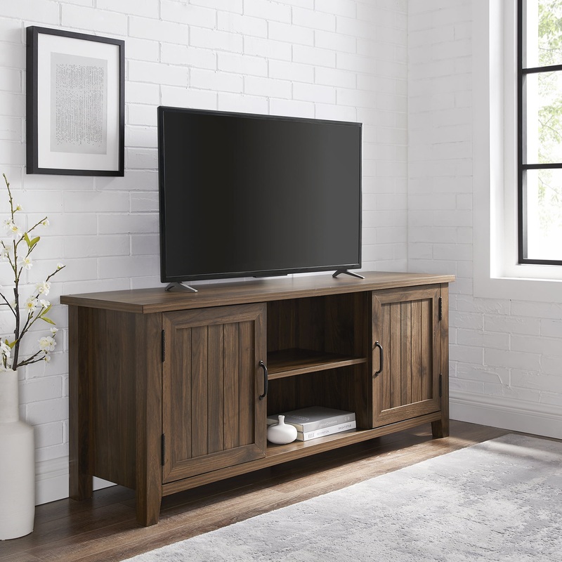 Woven Paths Franklin Grooved 2-Door TV Stand for TVs up to 65, Dark Walnut