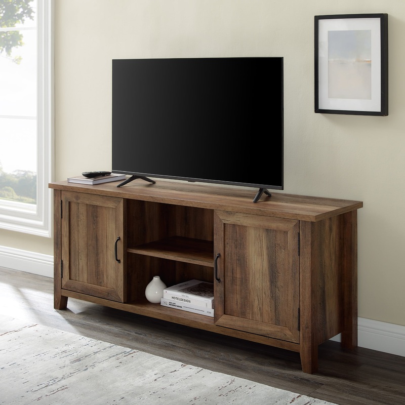 Woven Paths Franklin Grooved 2-Door TV Stand for TVs up to 65, Reclaimed Barnwood