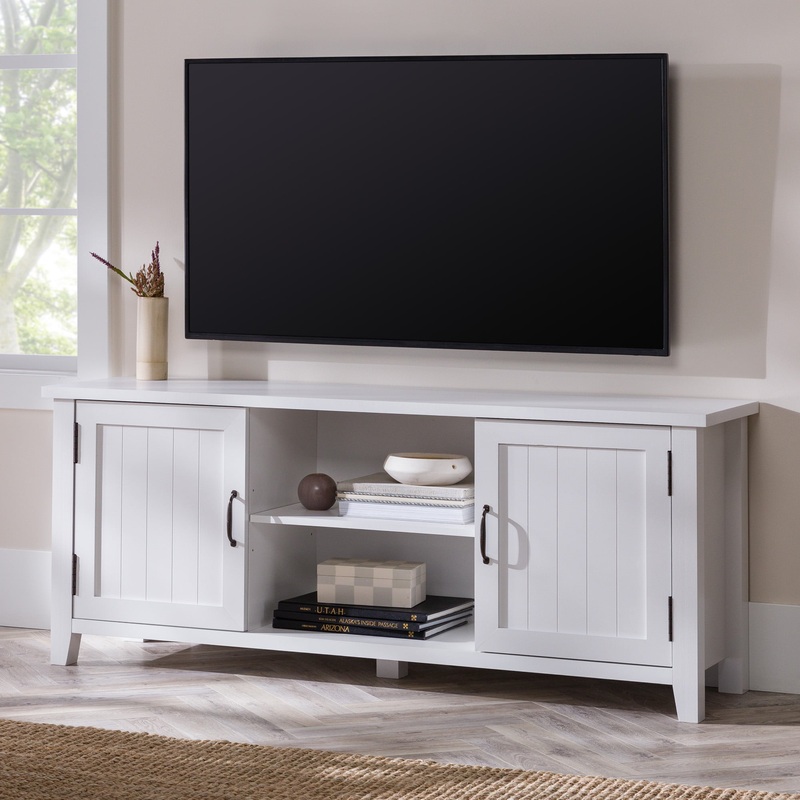 Woven Paths Franklin Grooved 2-Door TV Stand for TVs up to 65, White