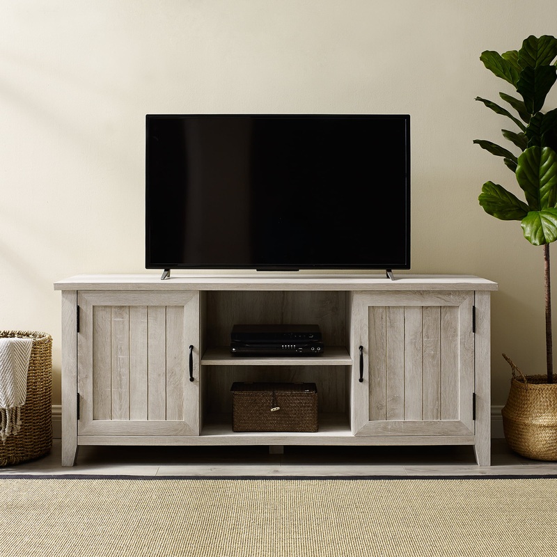 Woven Paths Franklin Grooved 2-Door TV Stand for TVs up to 65, White Oak