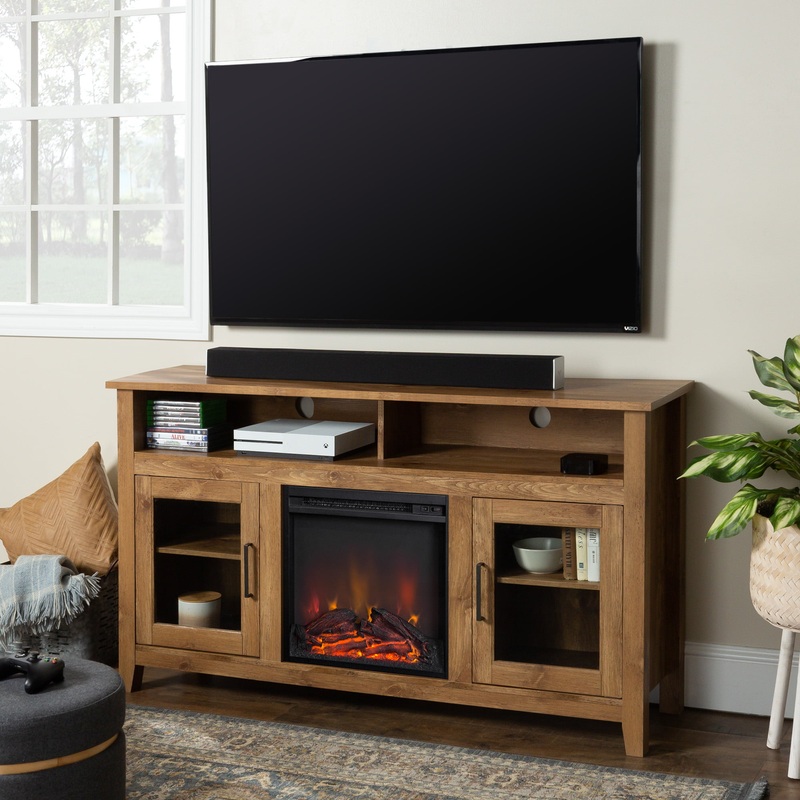 Woven Paths Highboy 2 Door Electric Fireplace TV Stand for TVs up to 65, Barnwood