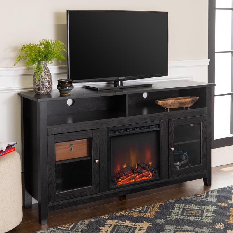 Woven Paths Highboy 2 Door Electric Fireplace TV Stand for TVs up to 65, Black